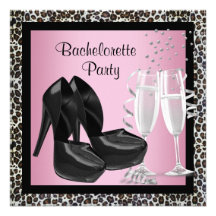 Champagne High Heels Pink Leopard Bachelorette Invitations