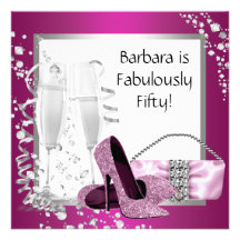Champagne High Heels Womans Pink & Black Birthday Personalized Announcement