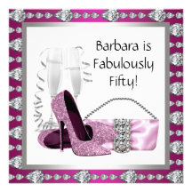 Champagne High Heels Womans Pink & Black Birthday Personalized Invitations