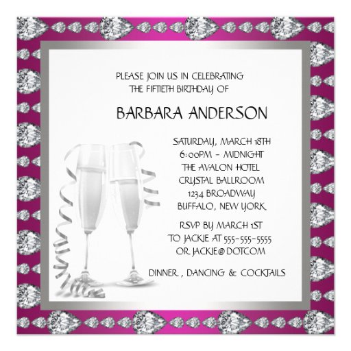 Champagne High Heels Womans Pink & Black Birthday Personalized Invitations