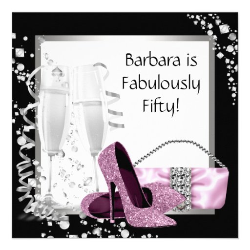 Champagne High Heels Womans Pink & Black Birthday Custom Invitation