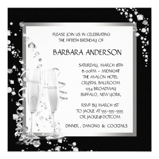 Champagne High Heels Womans Pink & Black Birthday Custom Invitation