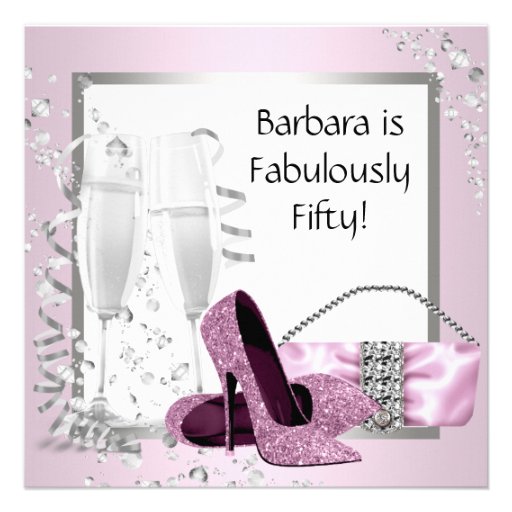 Champagne High Heels Womans Pink & Black Birthday Custom Announcement