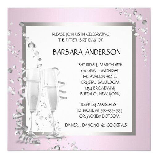 Champagne High Heels Womans Pink & Black Birthday Custom Announcement
