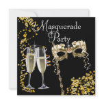 Champagne Mask Black Gold Masquerade Party Custom Announcements