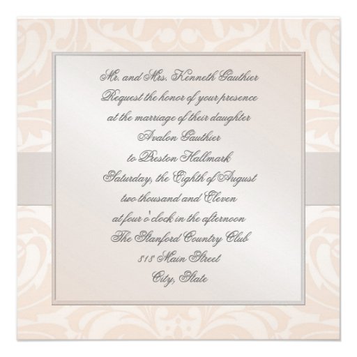 Champagne Monogram Damask Wedding Invitation