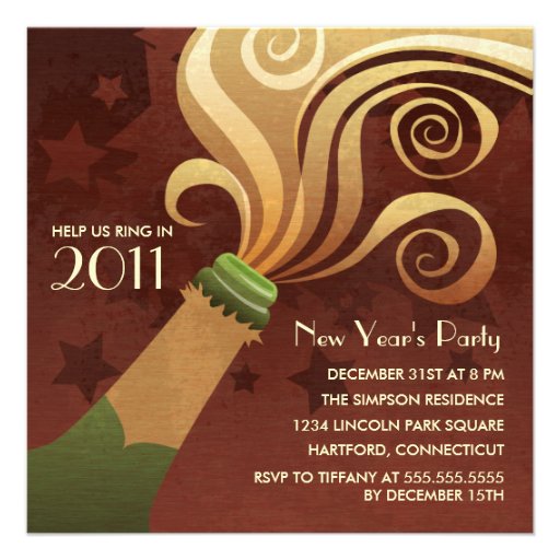 Champagne New Year's Eve Party Invitations (front side)