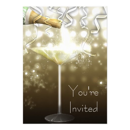 Champagne New Years Eve Party Invitations (front side)