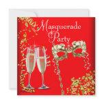 Champagne Red Gold Mask Red Masquerade Party Invitation