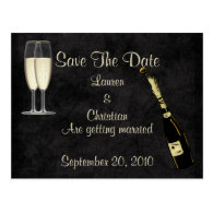 Champagne Save The Date (Black) Postcards