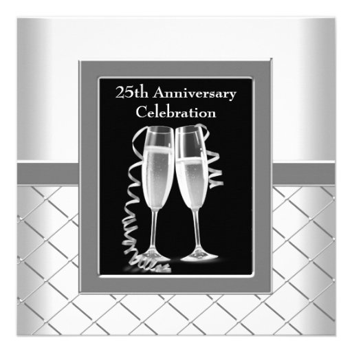 Champagne Silver 25th Wedding Anniversary Party Custom Invite
