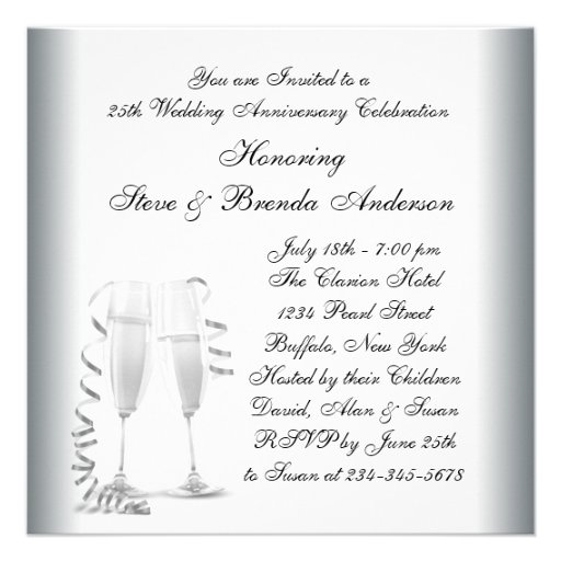 Champagne Silver 25th Wedding Anniversary Party Custom Invite
