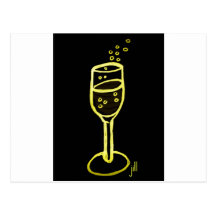 CHAMPAGNE SKETCH by jill in yellow on black Postcard