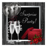 Champagne Sparkles Black White Surprise Party Personalized Invite