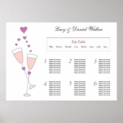 Champagne Toast Wedding Seating Table Plan Poster by honey moon