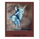 postcard - Bullrider on white bucking bull on brown background