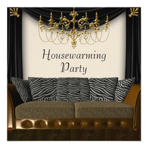 Chandeleir Zebra Sofa Housewarming Party Personalized Invites