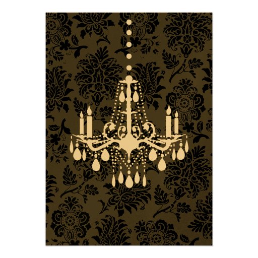 Chandelier and  Damask Birthday Invitation