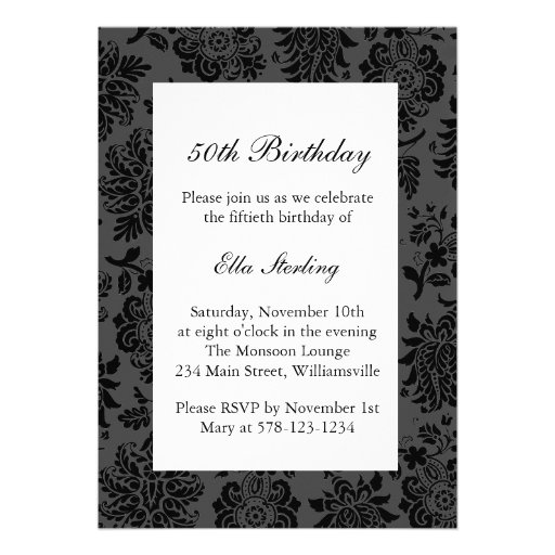 Chandelier and  Damask Birthday Invitation (front side)