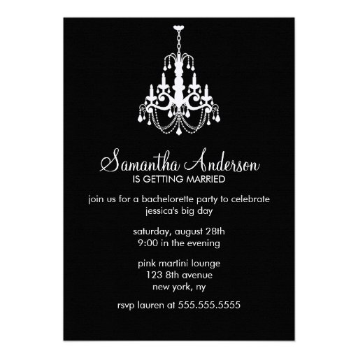 Chandelier Bachelorette Party Invitations (front side)