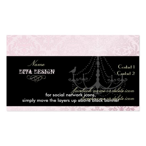 Chandelier + Baroque Céline damask /pearl + pink Business Card Templates (back side)