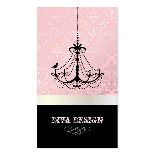 Chandelier + Baroque Céline damask /pearl + pink Business Card Templates (front side)