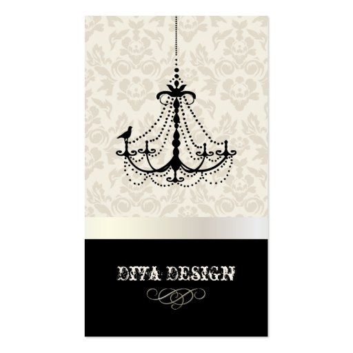 Chandelier + Baroque damask /pearl + bisque Business Cards (front side)
