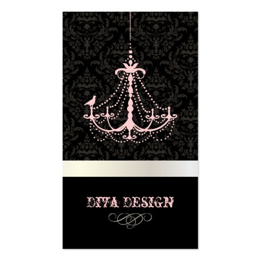Chandelier + Baroque damask /pearl + pink Business Cards