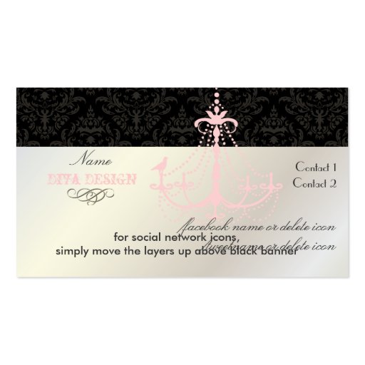 Chandelier + Baroque damask /pearl + white Business Card (back side)