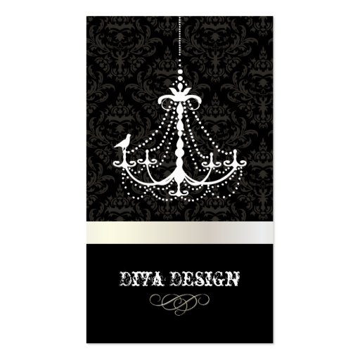Chandelier + Baroque damask /pearl + white Business Card (front side)