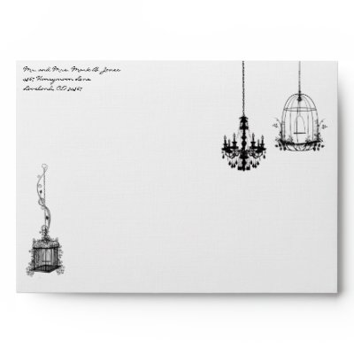 Chandelier Bird Cage Damask Wedding Envelopes