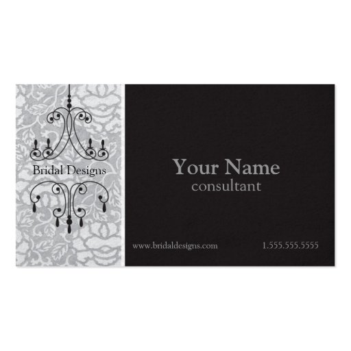 Chandelier Damask in Silver Business Card Templates (front side)
