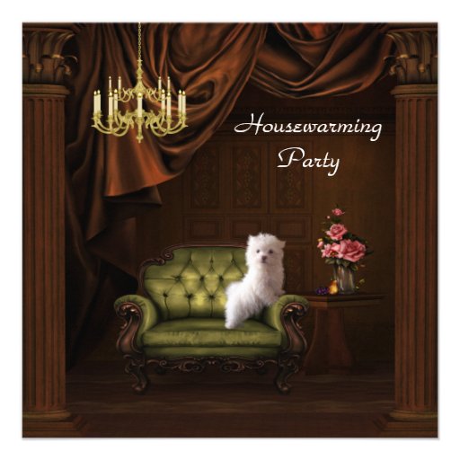 Chandelier & Dog Housewarming Party Invitation (front side)