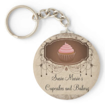 Chandelier Frame Cupcake Pink and Brown Damask Keychain