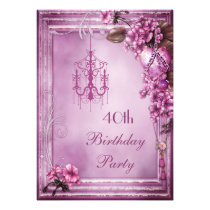 Chandelier, Heart & Flowers 40th Birthday Party Personalized Announcements
