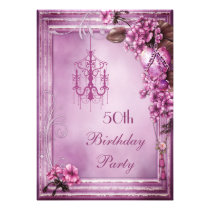 Chandelier, Heart & Flowers 50th Birthday Party Personalized Invitation