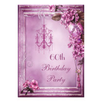 Chandelier, Heart & Flowers 60th Birthday Party Invitation