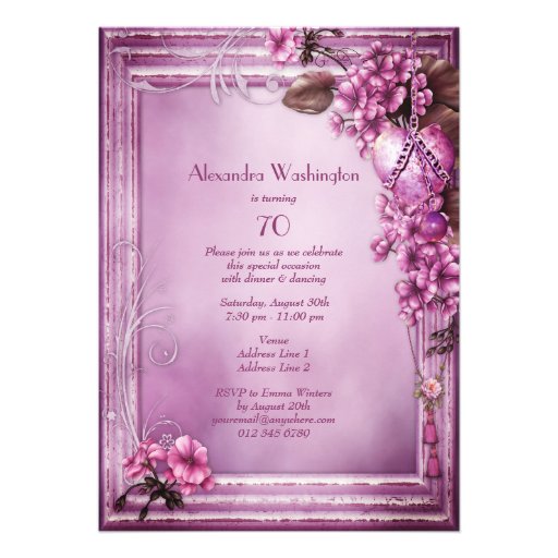 Chandelier, Heart & Flowers 70th Birthday Party Personalized Announcement