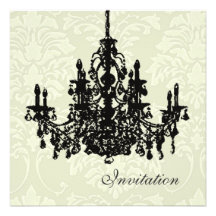 Chandelier on white damask,  wedding Invitations