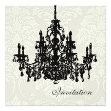 Chandelier on white damask,  wedding Invitations