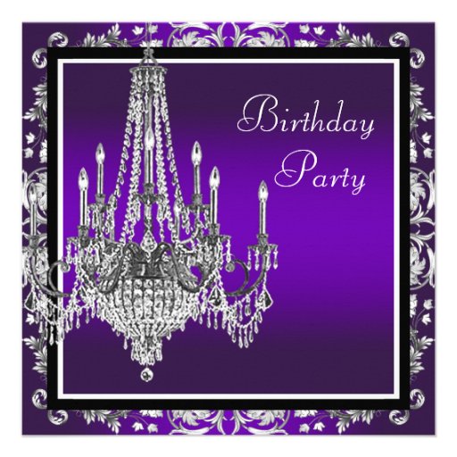 Chandelier Purple Damask Birthday Party Invite