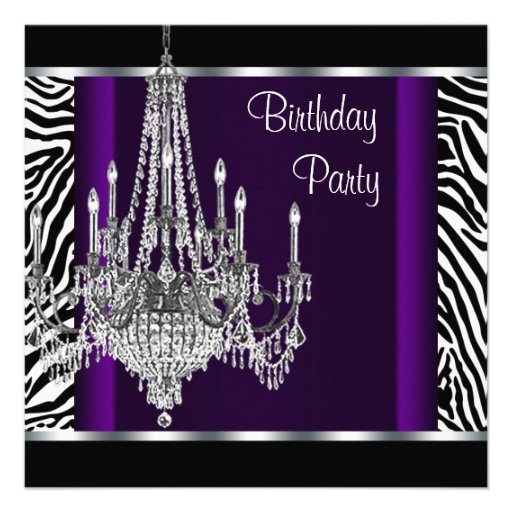 Chandelier Purple Zebra Birthday Party Custom Invite
