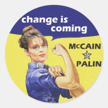 "change is coming" Mccain / Palin Republican Party Round Stickers