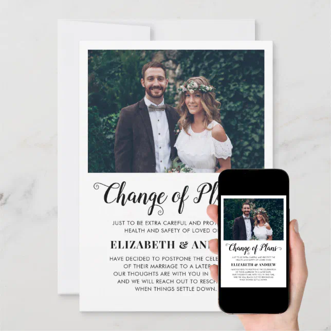 Change Of Plans Date Photo Wedding Postponement Announcement Zazzle