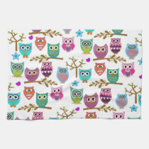 Changeable background owls kitchen towels