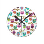 Changeable background owls wall clocks
