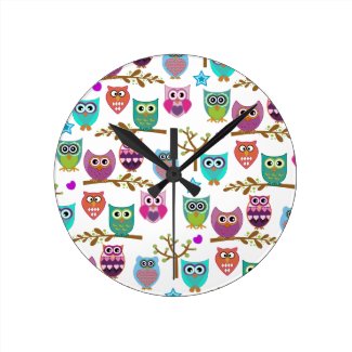 Changeable background owls wall clocks