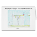 changing in a changing contraption (on the beach) greeting card