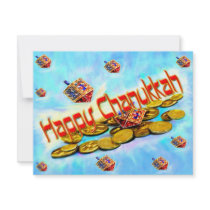 Chanukah Flying Dreidels invitations