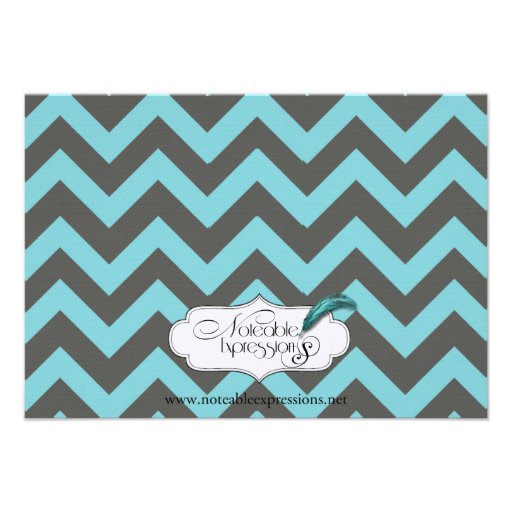 Charcoal and Aqua Chevron Posh Wedding Rehearsal Custom Invitations